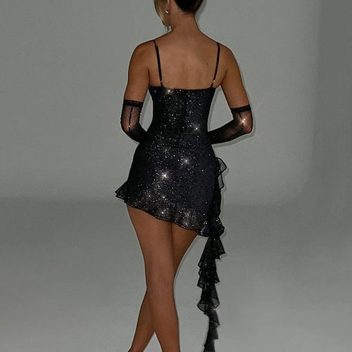 Load image into Gallery viewer, Elegant Strapless Ruffle Sexy Mini Dress For Women Fashion Off-shoulder Backless Sequins Sparkle Club Party Dress
