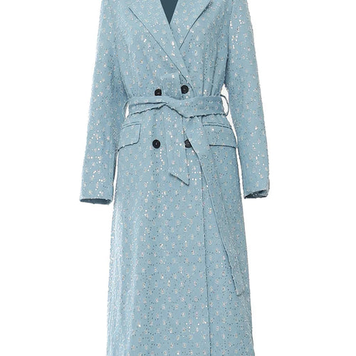 Load image into Gallery viewer, Women Blue Denim Sequins Big Size Thick Long Blazer New Lapel Long Sleeve Jacket Fashion Tide Spring Autumn 2025 1DH7153
