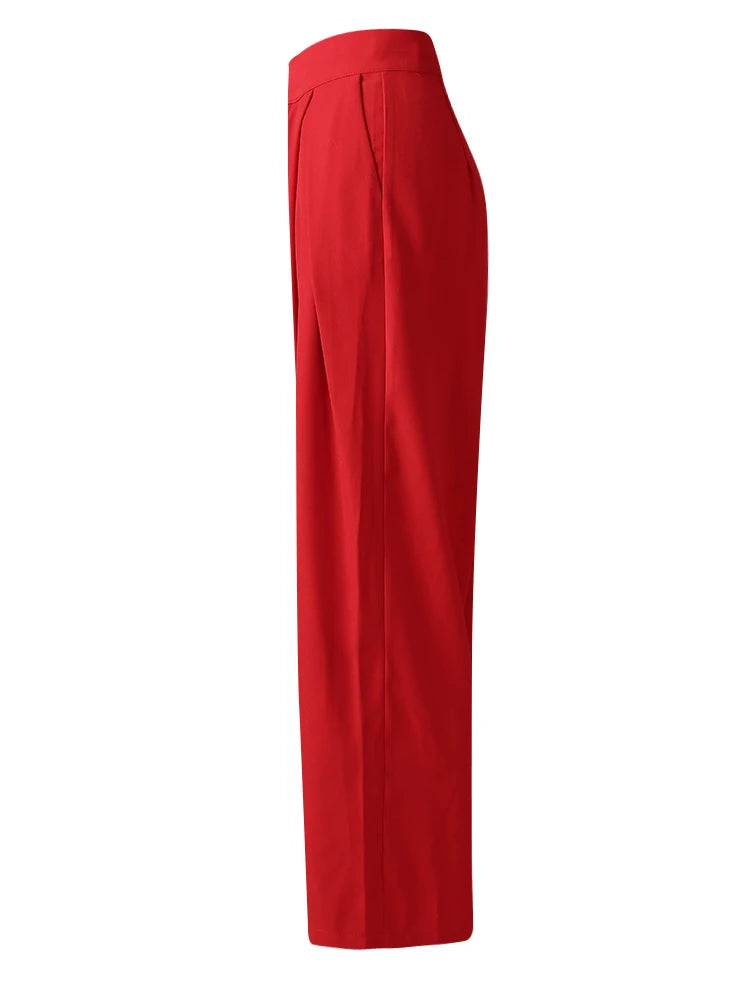 High Waist Red Brief Pleated Long Wide Leg Elegant Pants New Trousers Women Fashion Tide Spring Autumn 2025 30A1697