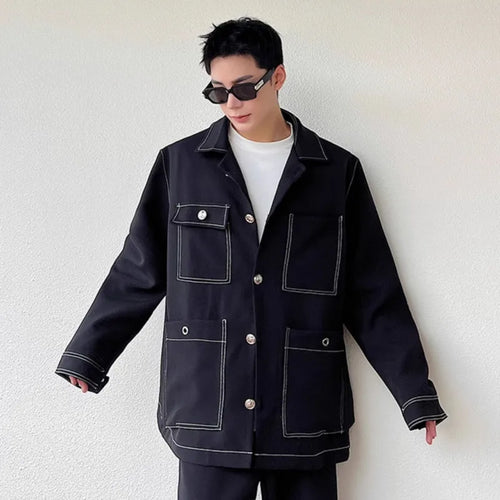 Load image into Gallery viewer, Men&#39;s Jacket New Open Line Solid Color Design Korean Turn-down Collar Multi Pockets Handsome Suit Jackets Spring 9W1520
