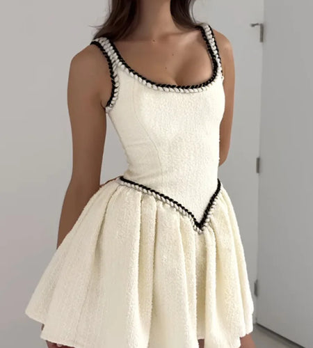 Sleeveless A-line Sexy Mini Dress For Women White Spaghetti Strap Sleeveless Backless Pleated Club Party Dress Clubwear