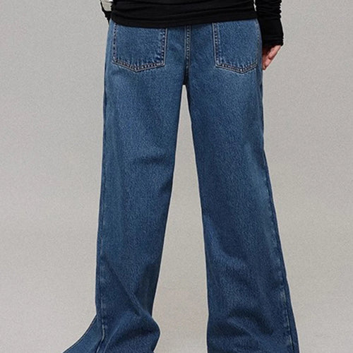 Load image into Gallery viewer, Loose Design Sense Minimalist Jeans for Women High Waist Spliced Pockets Fashion Wide Leg Jean Female Clothing New
