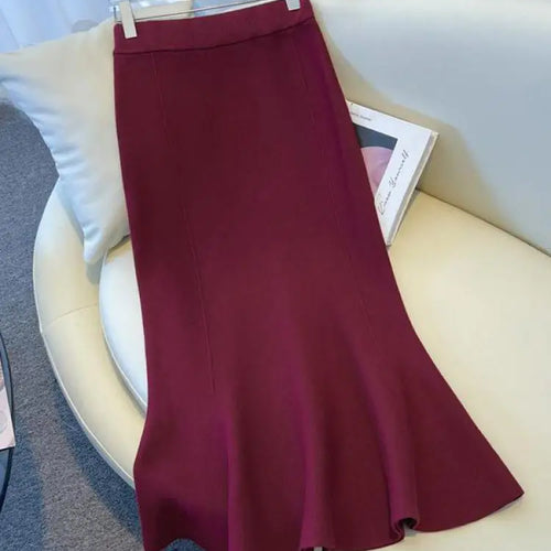 Load image into Gallery viewer, Vintage French Women&#39;s Solid Elegant Party Knitted Long Skirt Autumn Winter High Waist Vacation A-line Fishtail Skirt 2024 Trend
