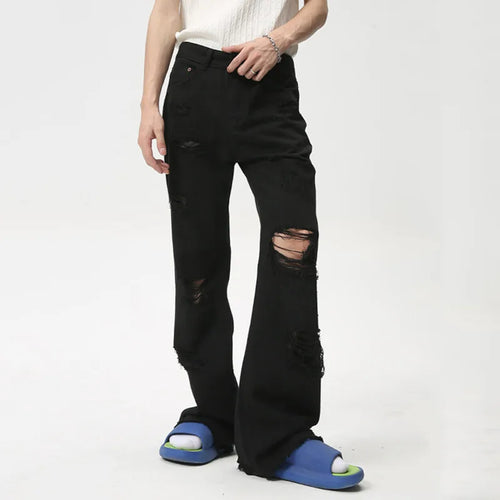 Load image into Gallery viewer, Fashion Slim Men&#39;s Denim Pants High Street Casual Hole Pockets Boot Cut Jeans New Stylish Summer Black Trousers 9C6101
