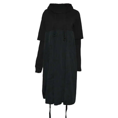 Load image into Gallery viewer, Women Black Drawstring Hollow Out Big Size Irregular Dress New Hooded Long Sleeve Fashion Tide Spring Autumn 2025 JD076
