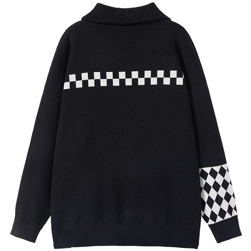 Load image into Gallery viewer, Hip Hop Knitwear Women&#39;s Sweater Harajuku Fashion Letter Loose Top Casual Streetwear Zip-up Chic Turtleneck Pullover C-217
