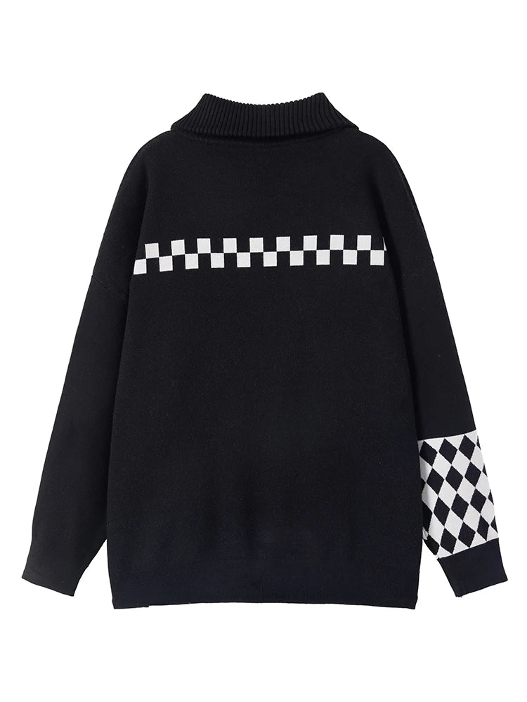 Hip Hop Knitwear Women's Sweater Harajuku Fashion Letter Loose Top Casual Streetwear Zip-up Chic Turtleneck Pullover C-217