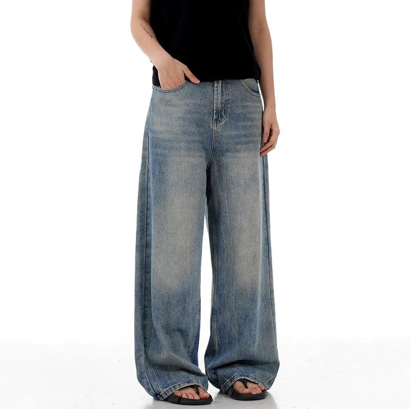 Men's Jeans New High Street American Style Bamboo Pattern Distressed Washed Denim Pants Loose Wide Leg Casual 9W1733