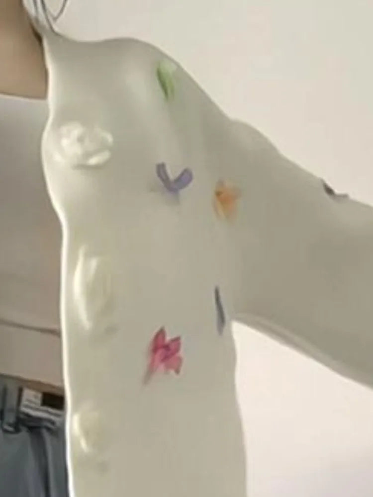 3D Flower Y2k Aesthetic Knitted Grunge Cardigan 2025 Autumn Oversize Loose Contrast Women Sweater Bow Harajuku Cardigans Femme