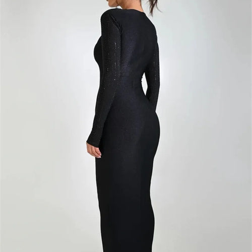 Load image into Gallery viewer, Hollow Out Sparkle Long Sleeve Maxi Dress For Women Glitter Vestidos Robe New Bodycon Shiny Night Club Party Long Dress
