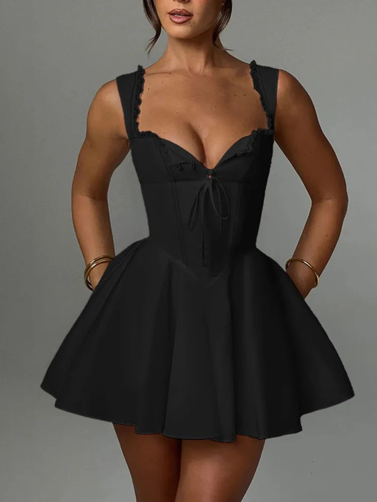 Sexy Sleeveless Deep V Lace Up Dress For Women 2024 Summer New Women's Elegant Skirt Tight Dress Party Evening Vestidos