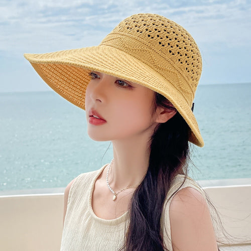 Load image into Gallery viewer, Summer Hats For Women Fashion M Letter Bow Design Straw Hat  Empty Top Sun Hat Travel Beach Hat
