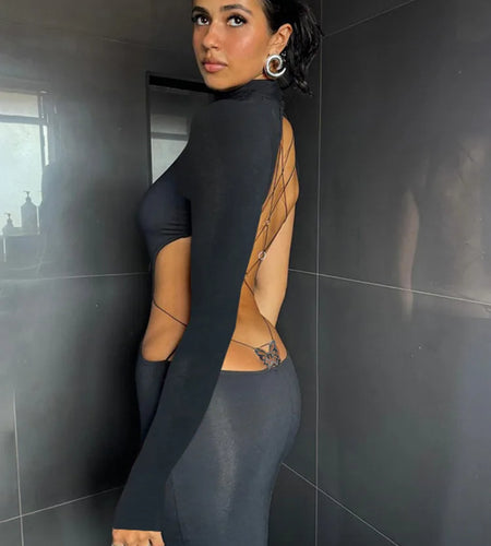 Sexy Long Sleeved Backless Bodycon Dress For Women Autumn 2024 New Sexy Slim Small High Neck Backless Butterfly Dress