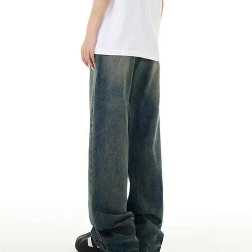 Load image into Gallery viewer, Men American Style Jeans High Street Washed Solid Color Highed Waisted Wide Leg Loose Flared Handsome Trousers 9W1489
