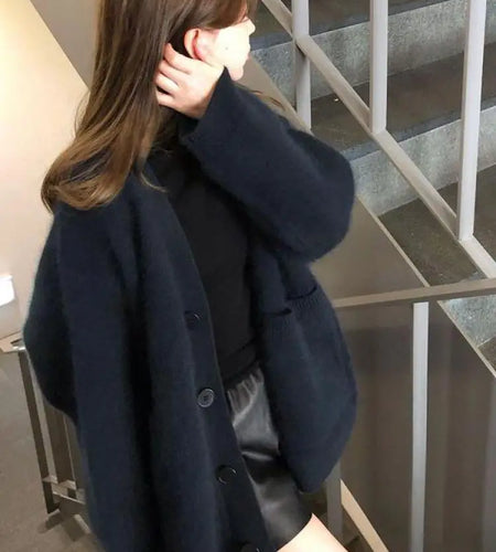 Korean 2024 New Women Solid V Neck Single Breasted Holiday Sweater Autumn Winter Long Sleeved Cardigan Knitted Short Top Popular