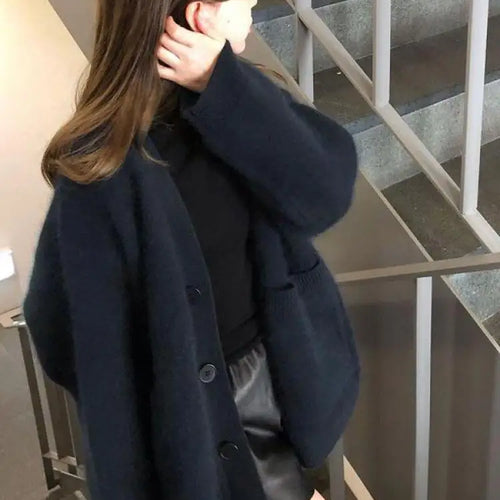 Load image into Gallery viewer, Korean 2024 New Women Solid V Neck Single Breasted Holiday Sweater Autumn Winter Long Sleeved Cardigan Knitted Short Top Popular
