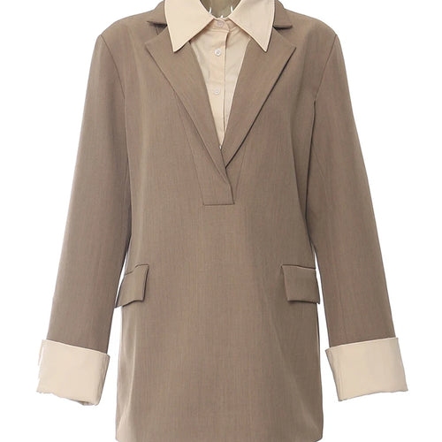 Load image into Gallery viewer, Women Brown Color-block Big Size Elegant Blazer New Lapel Long Sleeve Jacket Fashion Tide Spring Autumn 2025 1DH5932
