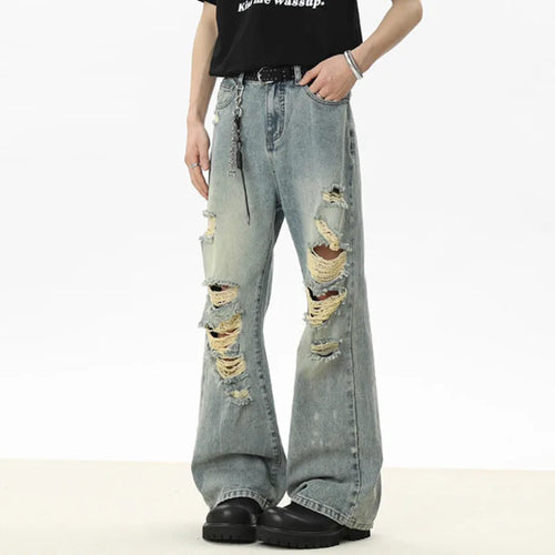 Load image into Gallery viewer, Men's Jeans New Summer Solid Color Denim Pants Multi Hole Stylish American High Street Handsome Straight Menwear 9W1533
