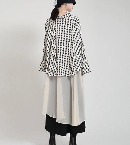 Women White Printed Back Long Big Size Blouse New Lapel Long Sleeve Loose Fit Shirt Fashion Spring Autumn 2025 1DF8957