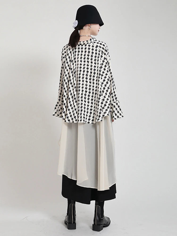 Women White Printed Back Long Big Size Blouse New Lapel Long Sleeve Loose Fit Shirt Fashion Spring Autumn 2025 1DF8957