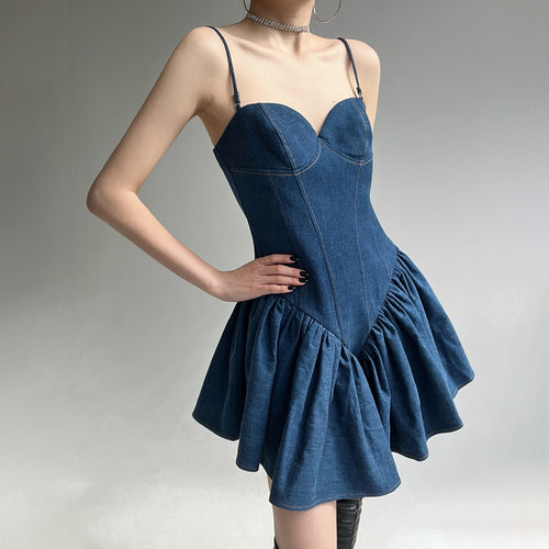 Load image into Gallery viewer, Loose Denim Dresses For Women Square Collar Sleeveless High Waist Folds Elegant Solid Dress Female Fashion Clothing
