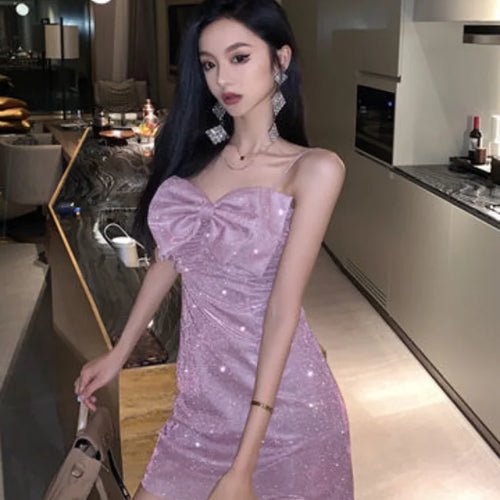 Load image into Gallery viewer, Sexy Bodycon Shiny Slip Dresses Night Club Party Korean Fashion Kpop Spaghetti Strap Mini Dress Women Summer
