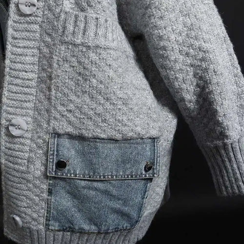 Load image into Gallery viewer, Gray Denim Irregular Big Size Knitting Cardigan Sweater Lapel Long Sleeve Women New Fashion Autumn Winter 2025 1DH5636
