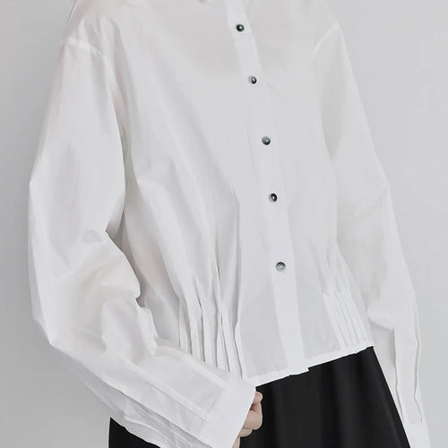 Load image into Gallery viewer, Women White Pleated Elegant Button Big Size Blouse New Lapel Long Sleeve Shirt Fashion Tide Spring Autumn 2025 1DJ0836
