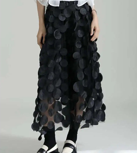 High Elastic Waist Black Dot Three-dimensional Long Half-body Skirt Women Fashion Tide New Spring Autumn 2025 1DF8427