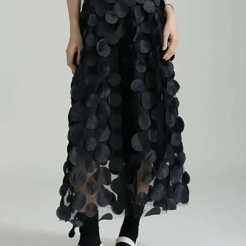 Load image into Gallery viewer, High Elastic Waist Black Dot Three-dimensional Long Half-body Skirt Women Fashion Tide New Spring Autumn 2025 1DF8427

