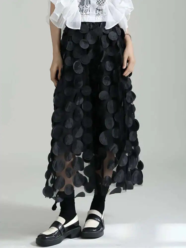 High Elastic Waist Black Dot Three-dimensional Long Half-body Skirt Women Fashion Tide New Spring Autumn 2025 1DF8427