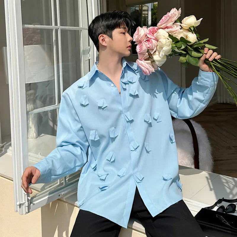 Men's Long Sleeve Shirts New Spirng Korean Turn-down Collar Loose Design Single Breasted Niche Causal Male Shirt 9W1605