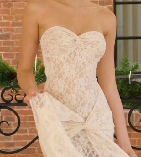 Solid Spliced Lace Up Slimming Dresses For Women Strapless Sleeveless High Wist Temperament Long Dress Female New