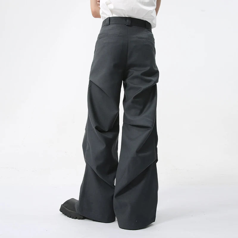 Men's Casual Suit Pants American Style Pleated Mopping Design Solid Color Zipper Opening Versatile Trendy Trousers 9C5821