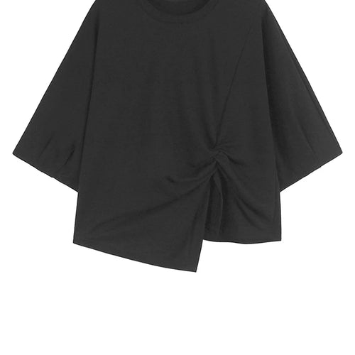 Load image into Gallery viewer, Women Black Irregular Knot Big Size Casual T-shirt New Round Neck Short Sleeve Fashion Tide Spring Summer 2025 1DJ1228
