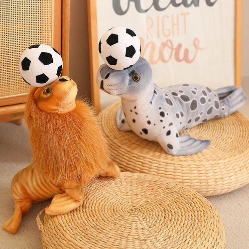 Load image into Gallery viewer, 37/53CM Creative Seal &amp; Sea Lion Plush Toys Heading the Ball Stuffed Soft Simulation Infauna Seal Funny Children&#39;s Decor Gift
