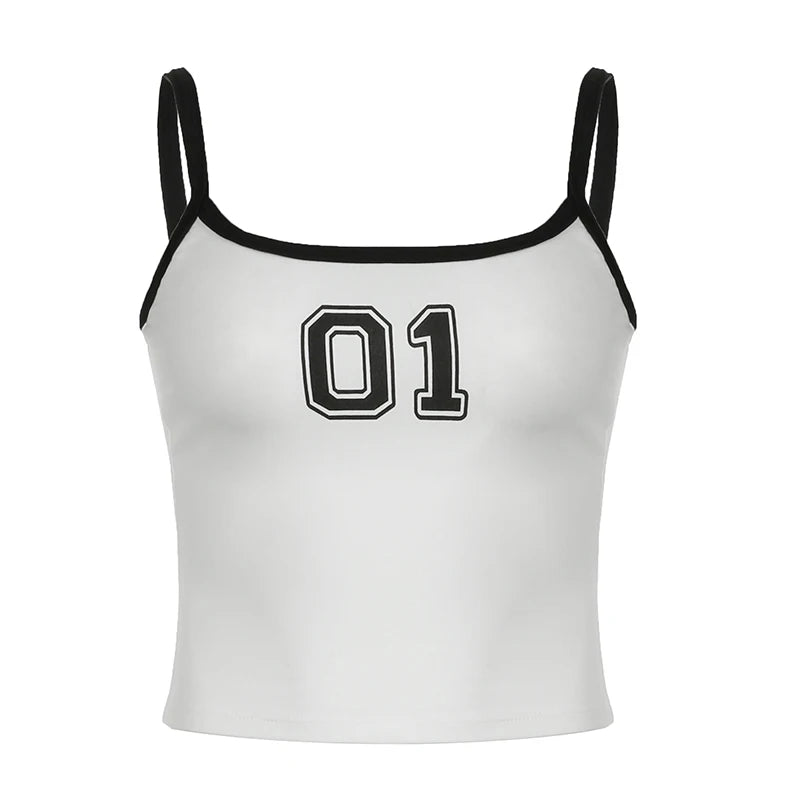 Casual Fitness Strap Stitching Summer Camisole Crop Tops Cute Digital Print Sporty Chic Basic Women's Top Mini Tanks