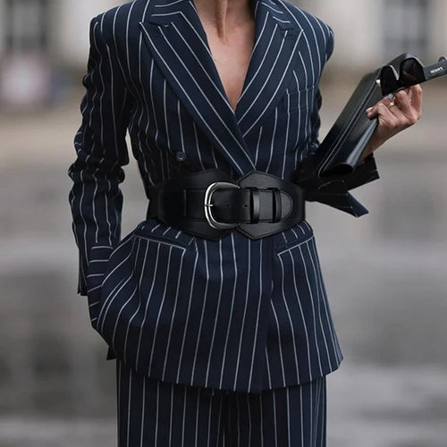 Load image into Gallery viewer, Blazers for Women Fall Spring Outerwear V-Neck Long Sleeves Striped Urban Ladies Clothing Jacket with Belt
