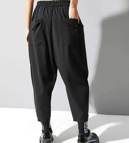 High Elastic Waist Black Pockets Casual Harem Pants New Loose Fit Trousers Women Fashion Tide Spring Autumn 2025 1DF4686