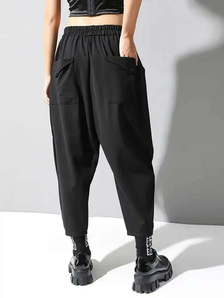 High Elastic Waist Black Pockets Casual Harem Pants New Loose Fit Trousers Women Fashion Tide Spring Autumn 2025 1DF4686