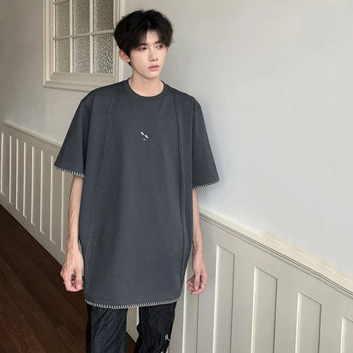 Load image into Gallery viewer, Summer Men&#39;s Loose T-shirts Casual Round Neck Short Sleeve Embroidery Overlock Design Fashion Male Clothing 9C6178
