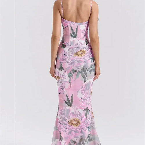 Load image into Gallery viewer, Pink Floral Sexy Maxi Dress Women Gown Spaghetti Strap Sleeveless Backless Elegant Evening Club Party Long Dress
