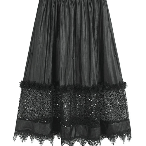 Load image into Gallery viewer, High Elastic Waist Black Button Ruffles Lace Sequins Half-body Skirt Women Fashion Tide New Spring Autumn 2025 1DJ1578
