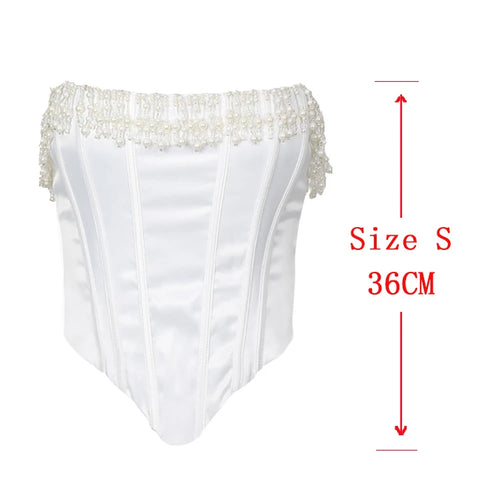 Load image into Gallery viewer, Luxury Strapless Women Cropped Top White Embellished Pearls and Beads Corset Tops Sexy Party Cocktail Clothing
