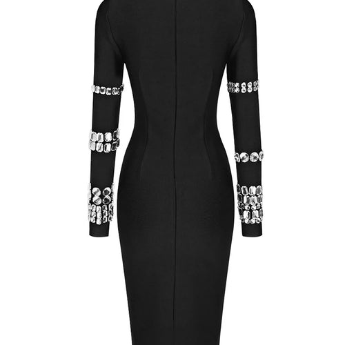 Load image into Gallery viewer, Solid Patchwork Diamonds Elegant Slimming Dresses For Women Turtleneck Long Sleeve High Waist Bodycon Dress Female Fashion
