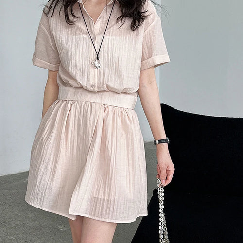 Load image into Gallery viewer, Beige Shirt Thin Half-body Skirt Two Pieces Suit New Lapel Short Sleeve Women Fashion Tide Spring Summer 2025 1DJ1239
