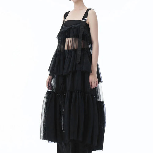 Load image into Gallery viewer, Women Black Mesh Perspective Big Size Strap Dress New Square Collar Sleeveless Fashion Tide Spring Summer 2025 1DJ1242
