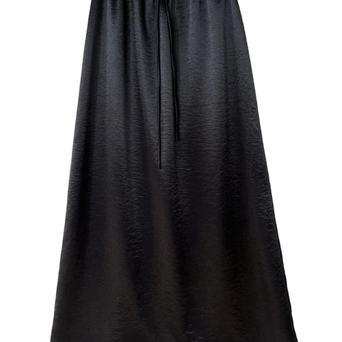 Load image into Gallery viewer, High Elastic Waist Black Satin Drawstring Elegant Half-body Skirt Women Fashion Tide New Spring Autumn 2025 1DJ0193
