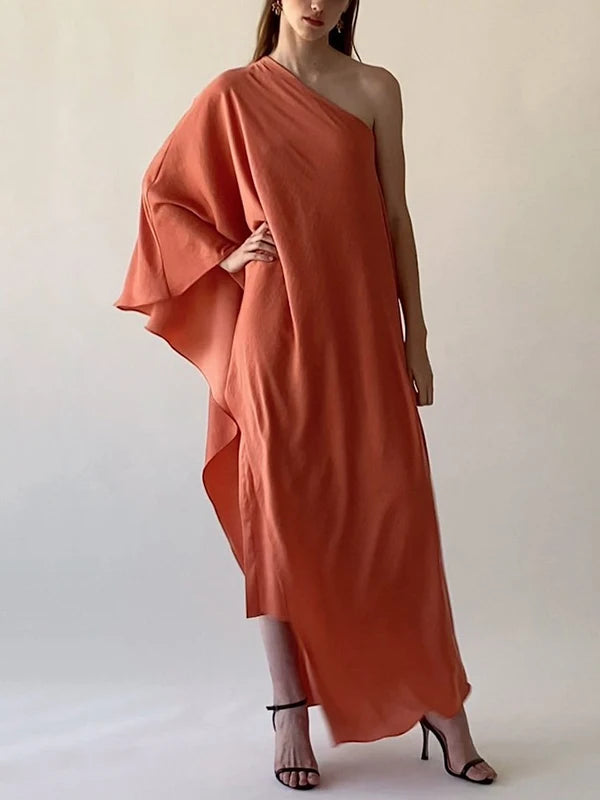 Muslim Women's Fashion Dubai Abaya Dresses 2025 Summer Autumn Loose Asymmetric One-shoulder Long Dresses for Woman