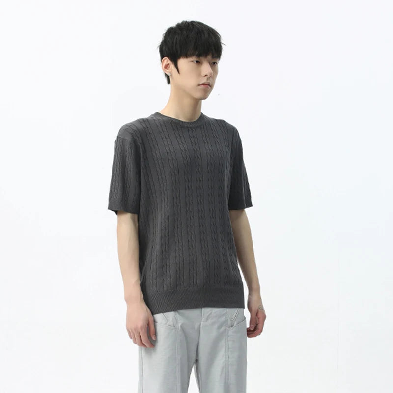 Minimalist Men's T-shirt Knitting Round Neck Short Sleeve Casual Solid Color Summer Fashion Men's Clothing 9C5387